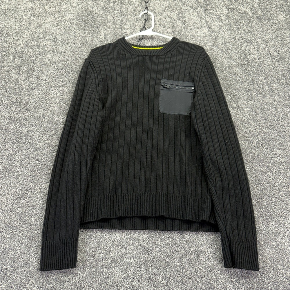 Calvin Klein Sweater Mens M Black Ribbed Zip Pocket Crewneck